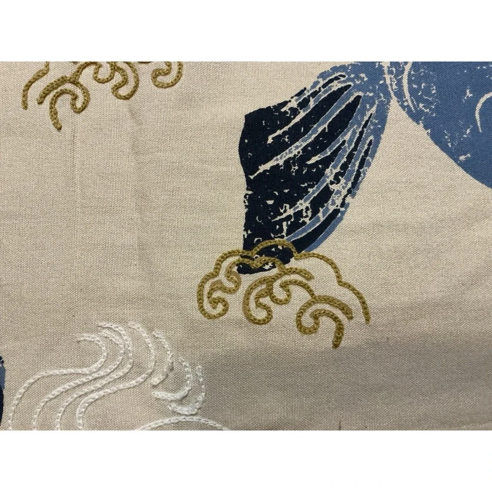 Japanese Style Red & Blue Koi Fish Embroidered Motifs Pillow Cover 26in X 15in